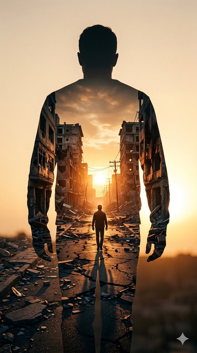 Double Exposure Somber City Silhouette — Nano Banana Pro image prompt example