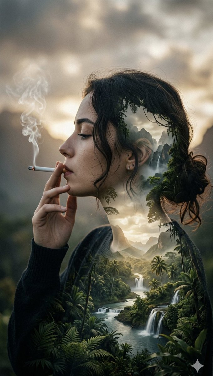 Double Exposure Tropical Landscape Portrait — Nano Banana Pro image prompt example