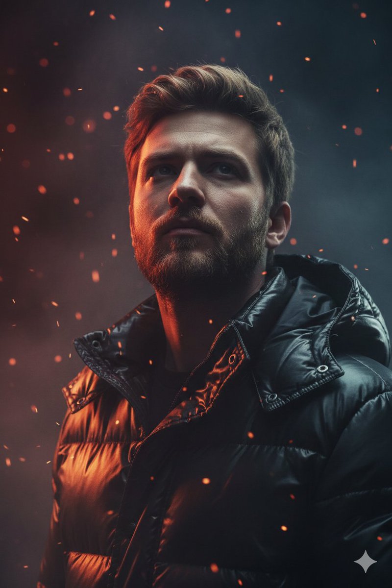 Dramatic Cinematic Portrait Of A Rugged Young Man — Nano Banana Pro image prompt example