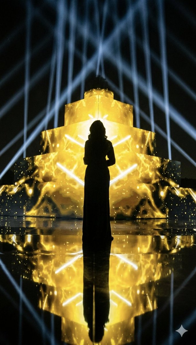 Dramatic Silhouette On Golden Pyramid Stage — Nano Banana Pro image prompt example