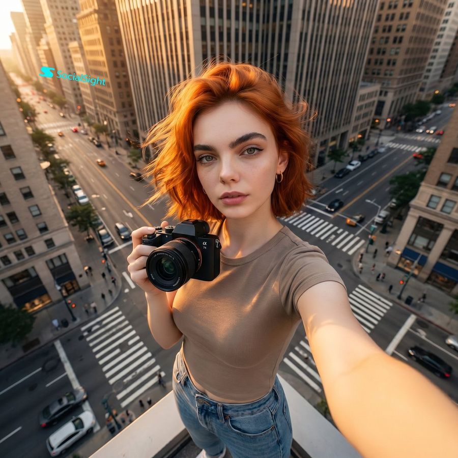 Dramatic Skyscraper Edge Selfie Photography — Nano Banana Pro image prompt example