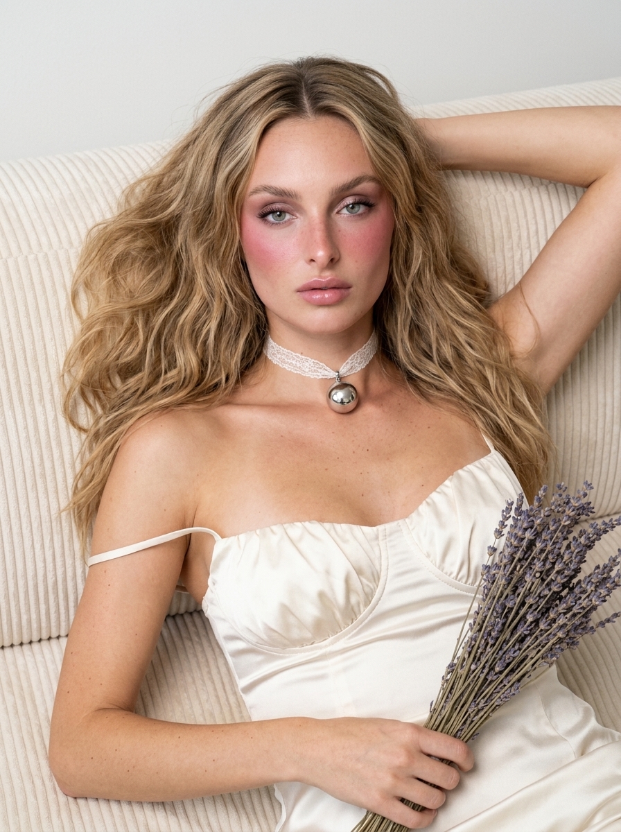 Dreamy Silk Satin Portrait With Dried Flowers — Nano Banana Pro image prompt example