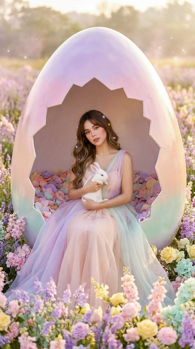 Easter Egg Edition Monumental Egg With Seated Subject — Nano Banana Pro image prompt example