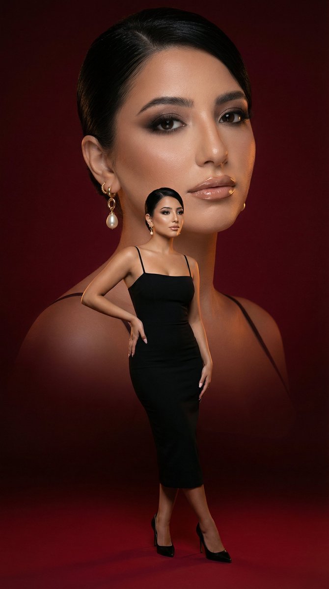 Editorial Beauty Fashion Poster Red Dual Composition — Nano Banana Pro image prompt example