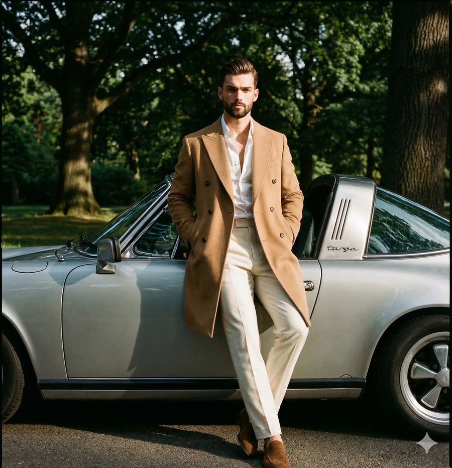 Editorial Photograph Of A Man With A Vintage Porsche — Nano Banana Pro image prompt example