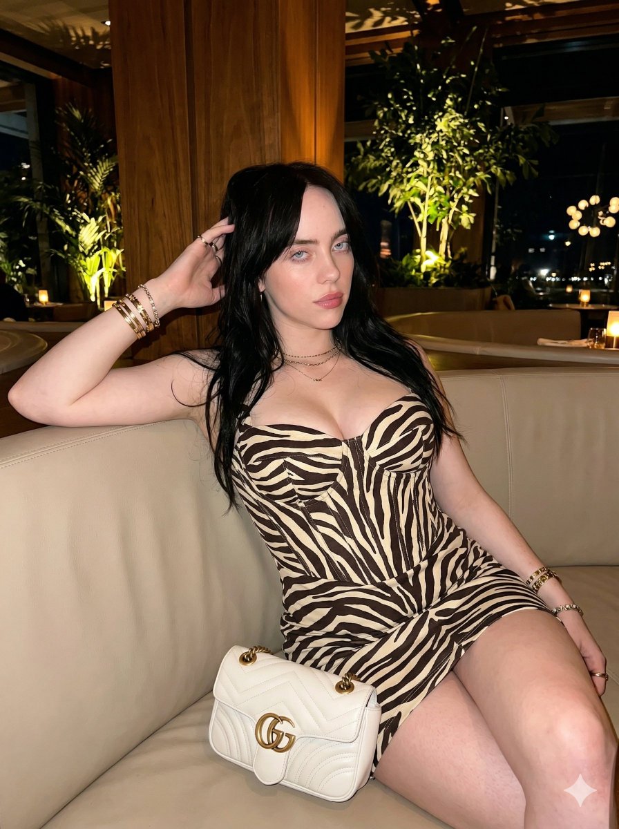 Elegant Night Lounge Portrait With Zebra Print Dress — Nano Banana Pro image prompt example