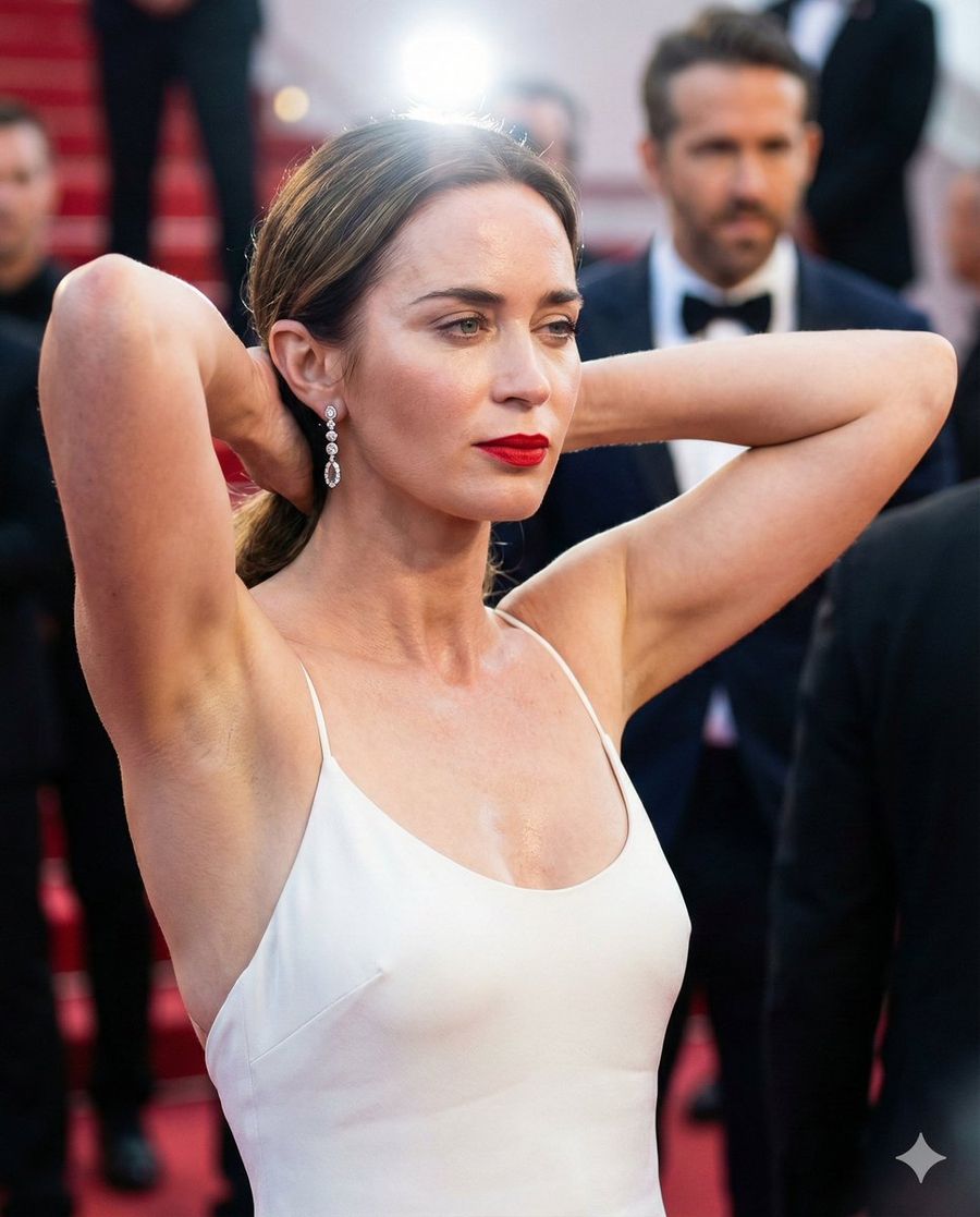 Emily Blunt Red Carpet Portrait With Extreme Technical Detail — Nano Banana Pro image prompt example