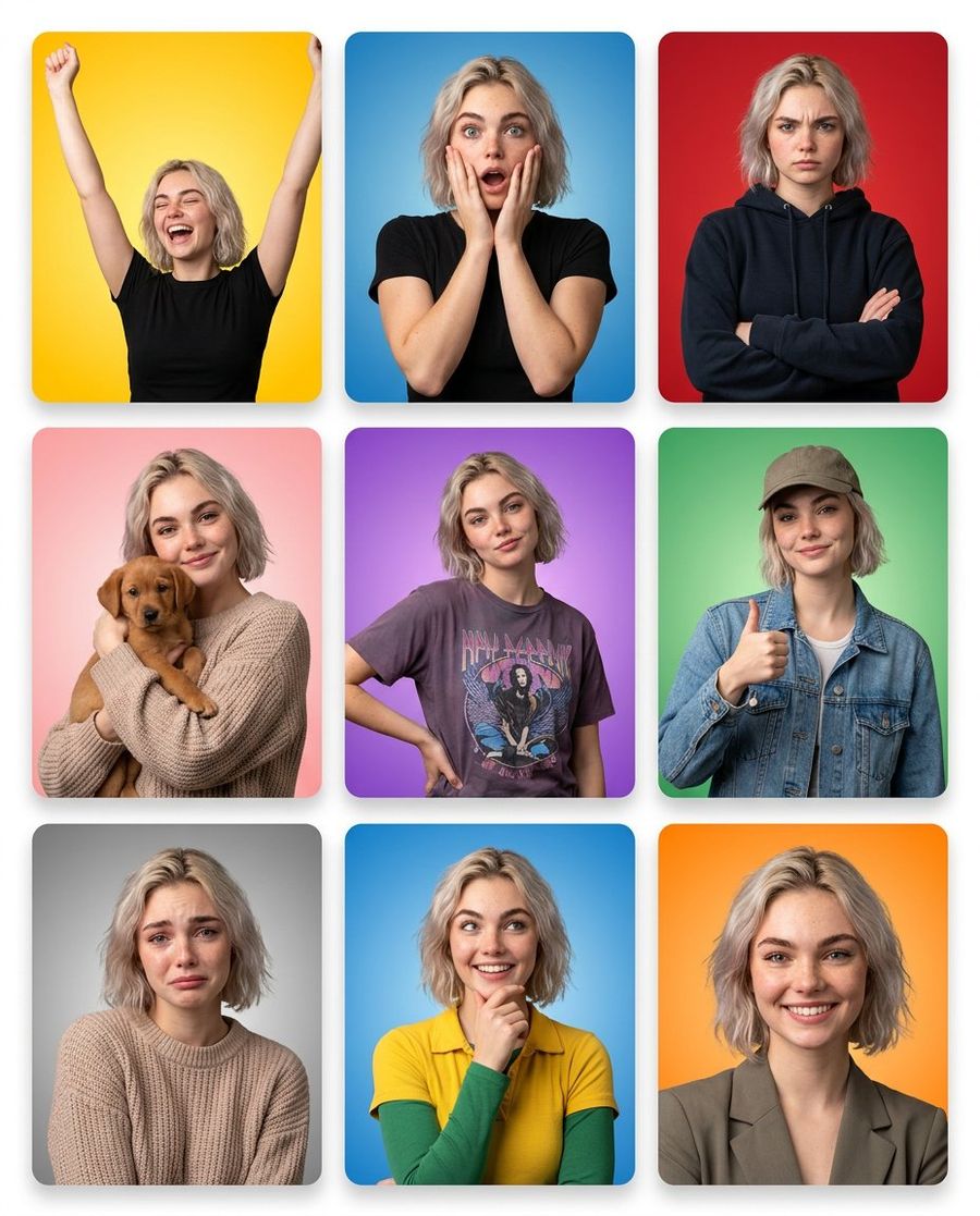 Emotion Grid With Gradient Backgrounds — Nano Banana Pro image prompt example