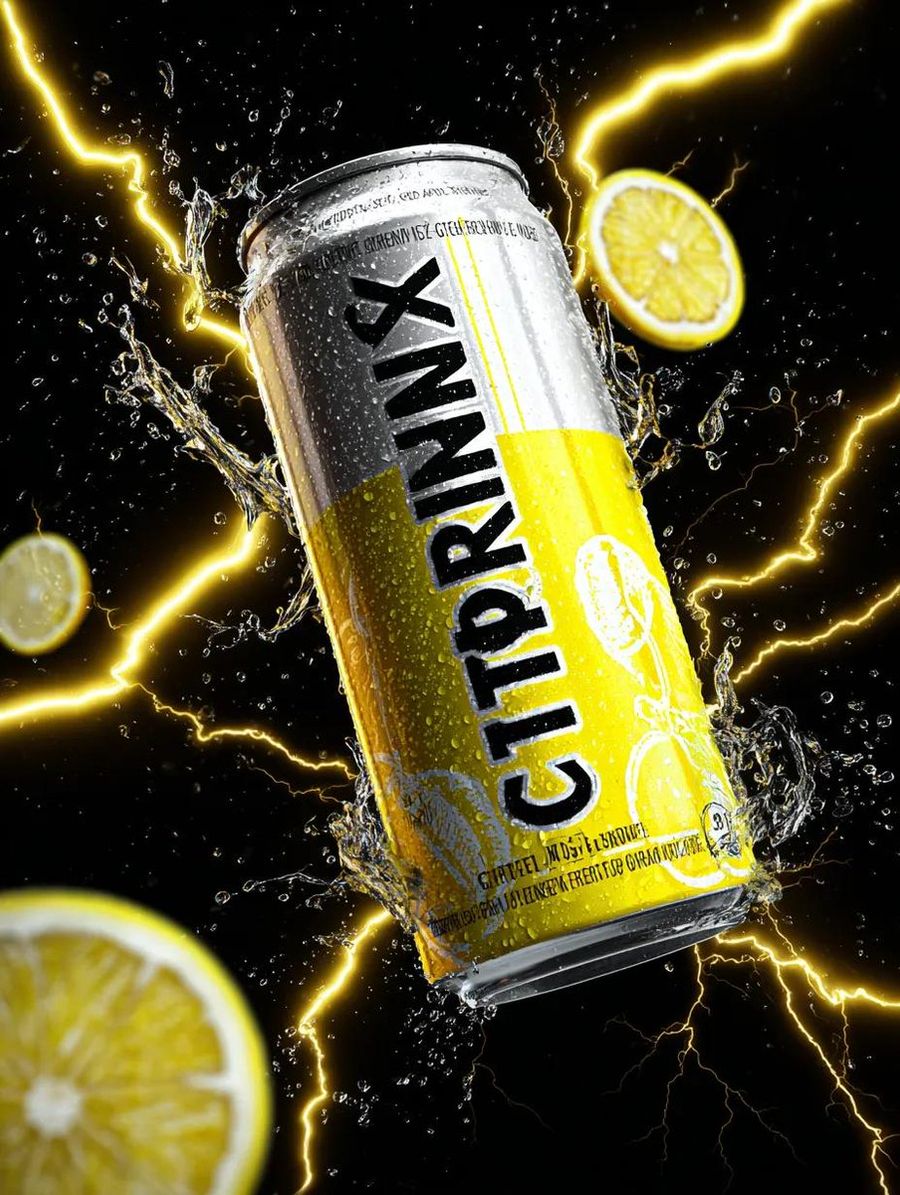 Energy Drink Can With Green Apple Splash And Neon Lightning — Nano Banana Pro image prompt example