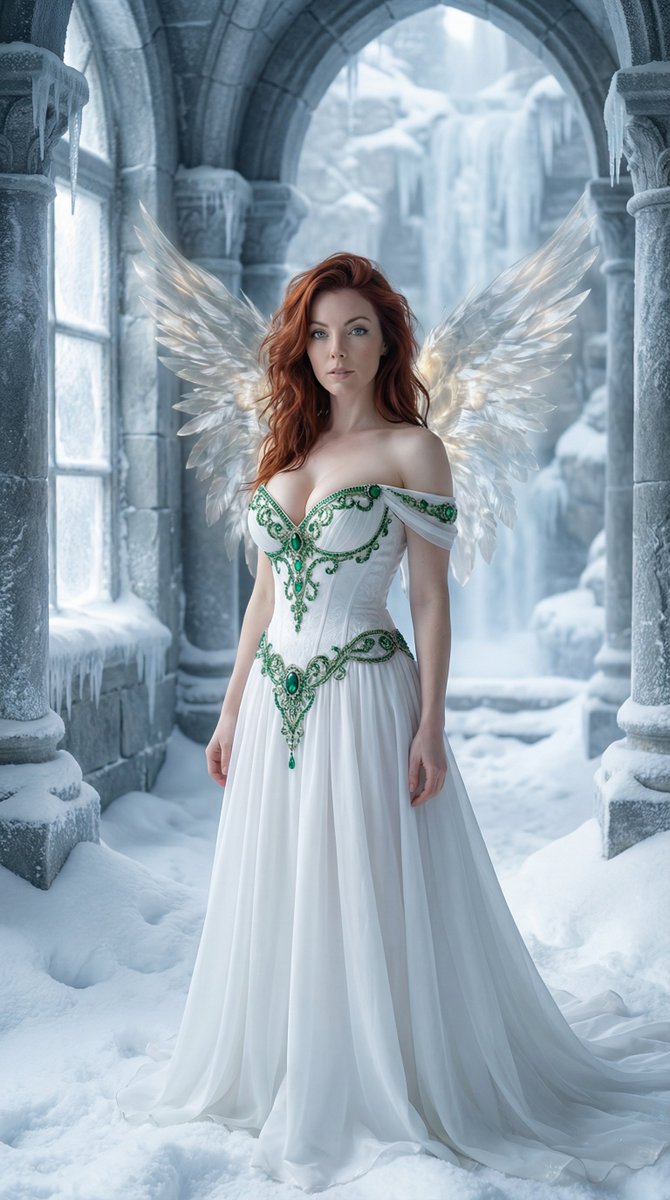Ethereal Gothic Angel In Frozen Cloister — Nano Banana Pro image prompt example