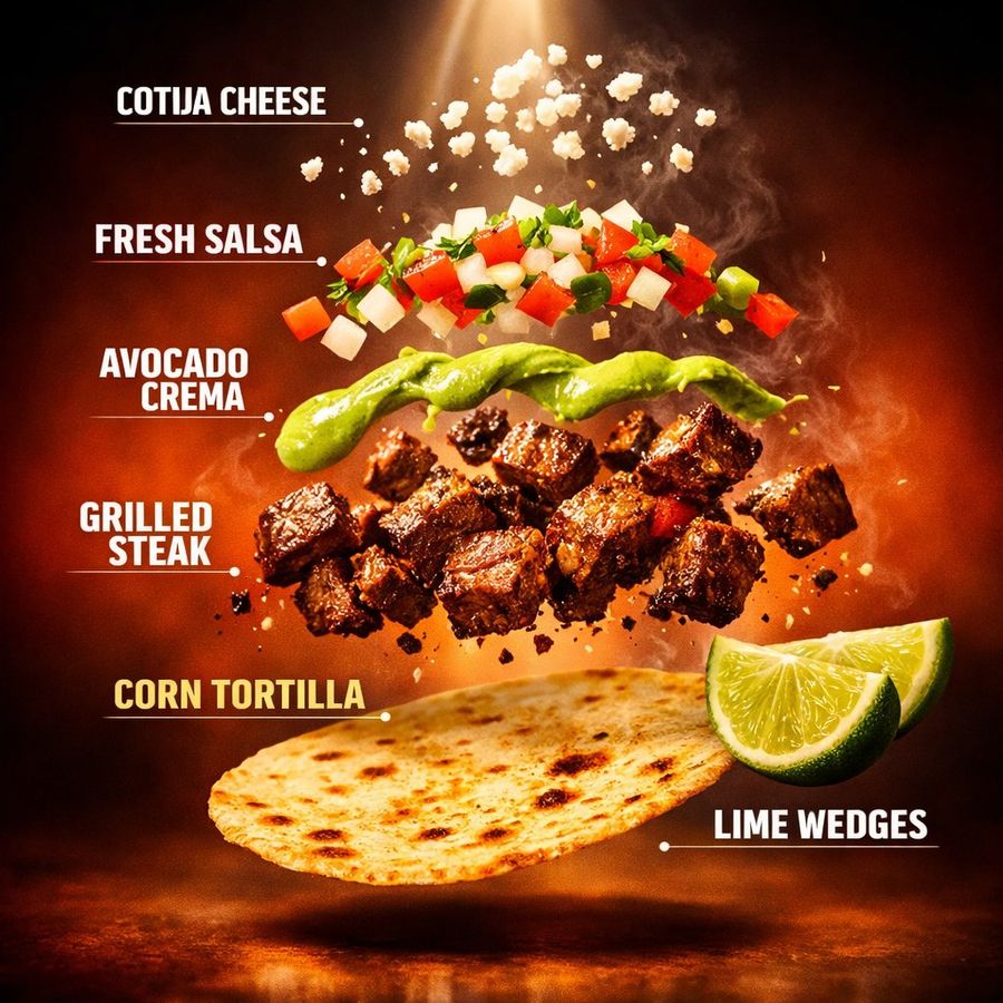 Exploded Tacos Commercial Visualization — Nano Banana Pro image prompt example
