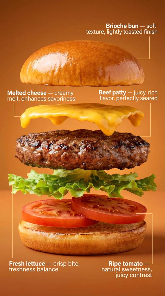 Exploded View Burger Composition With Annotations — Nano Banana Pro image prompt example