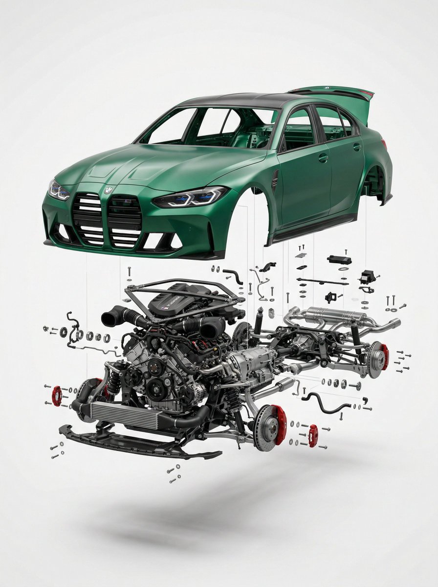 Exploded View Car Advertisement — Nano Banana Pro image prompt example
