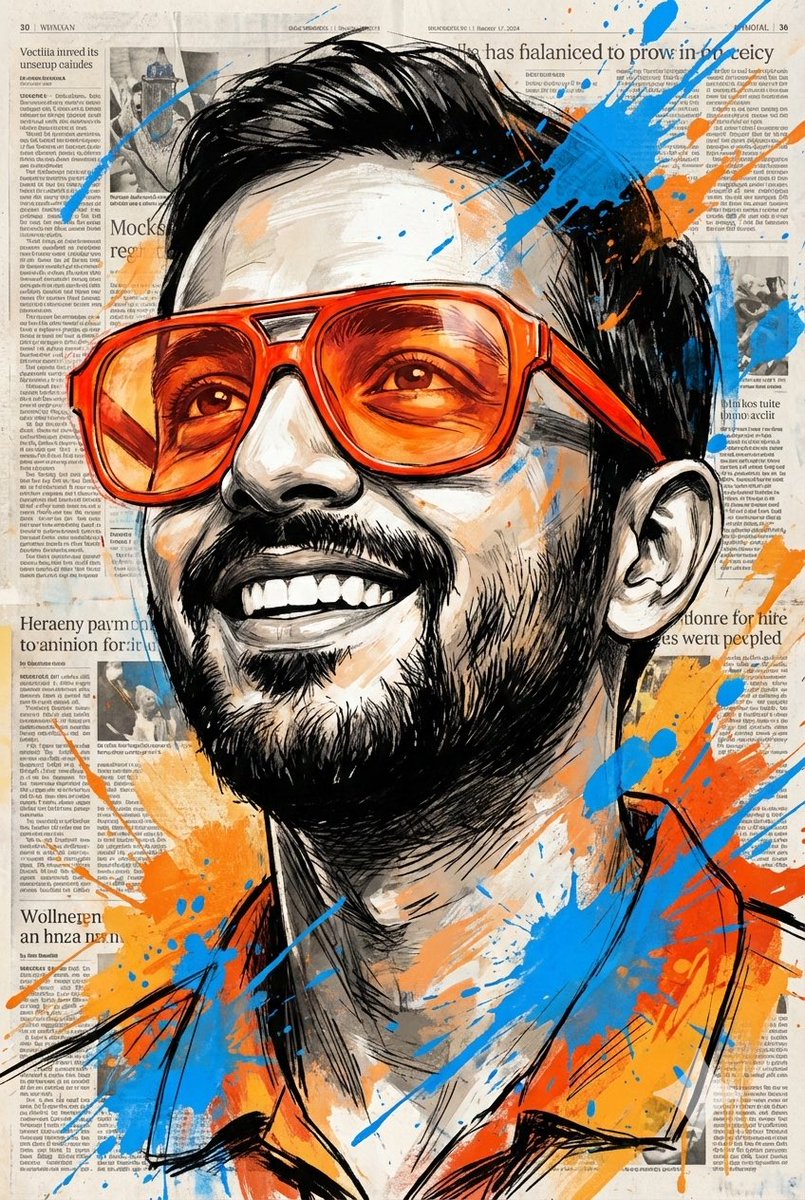Expressive Portrait With Sketch Strokes And Paint Splashes — Nano Banana Pro image prompt example
