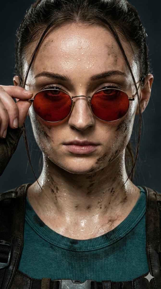 Extreme Closeup Of Sophie Turner As Lara Croft — Nano Banana Pro image prompt example