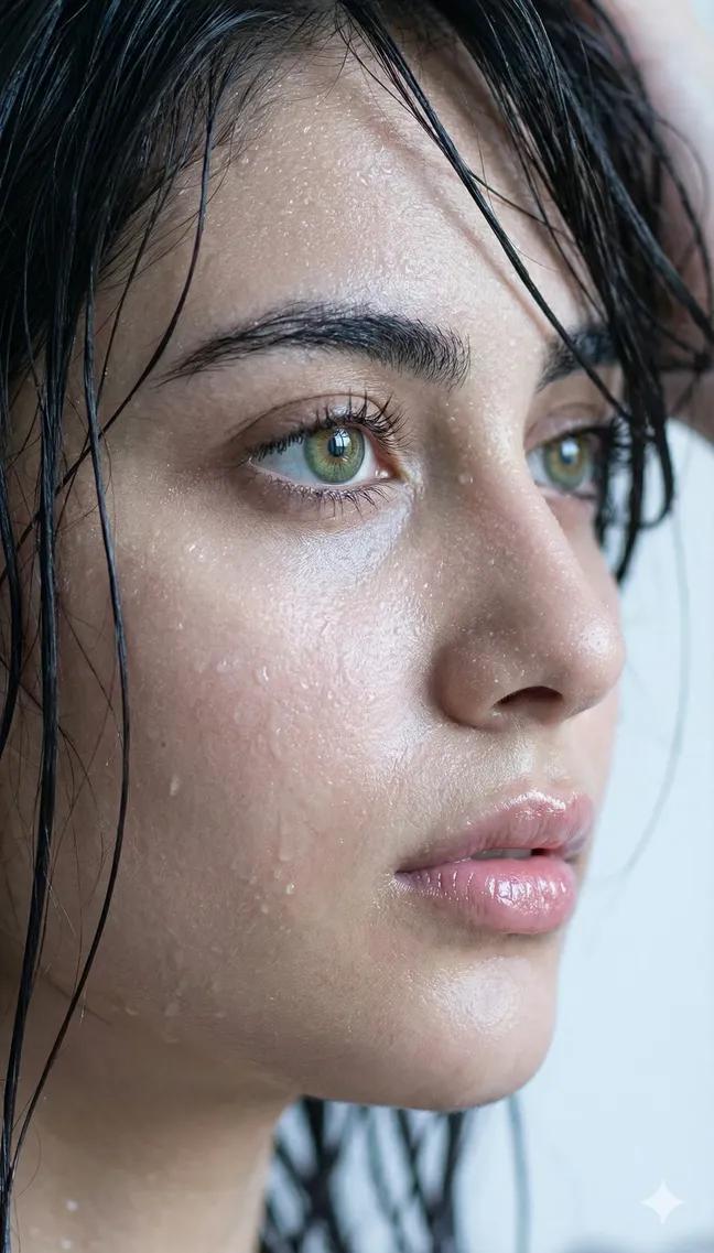 Extreme Wet Close Up Portrait by @Strength04_X — Nano Banana Pro image prompt example
