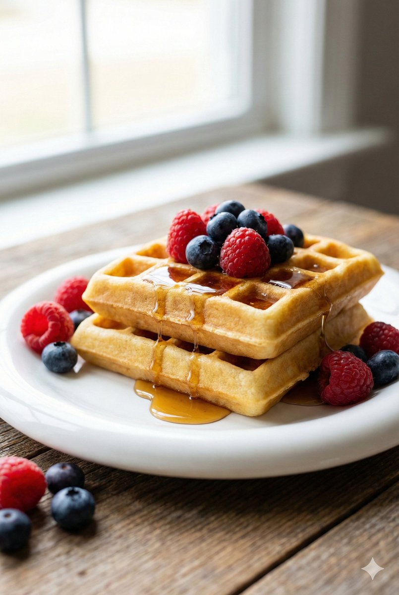 Eye Level Belgian Waffles Food Photography Prompt — Nano Banana Pro image prompt example