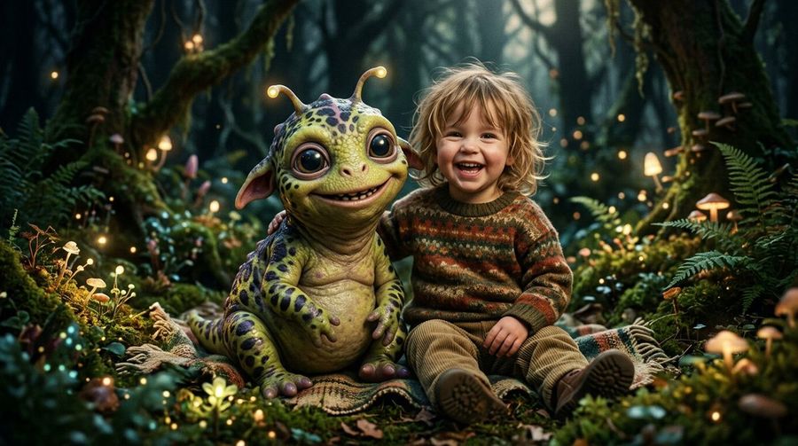 Fantasy Child Alien Mystical Forest — Nano Banana Pro image prompt example