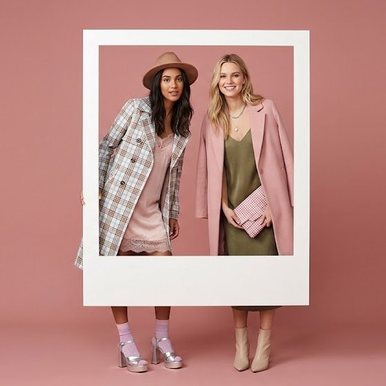 Fashion Editorial With Two Models In A Polaroid Frame — Nano Banana Pro image prompt example