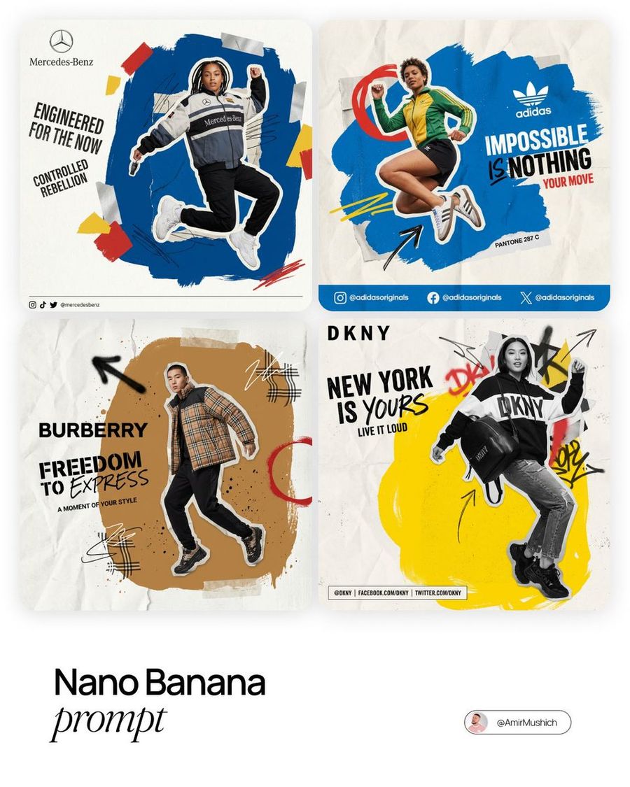 Fashion Photography With Graphic Design Chaos Prompt — Nano Banana Pro image prompt example
