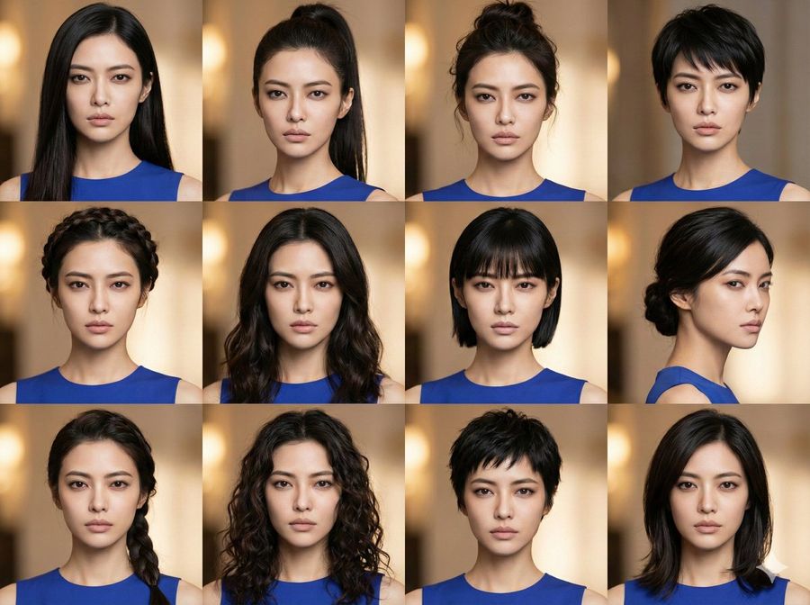 Female Hairstyle Collage For New Year Look — Nano Banana Pro image prompt example