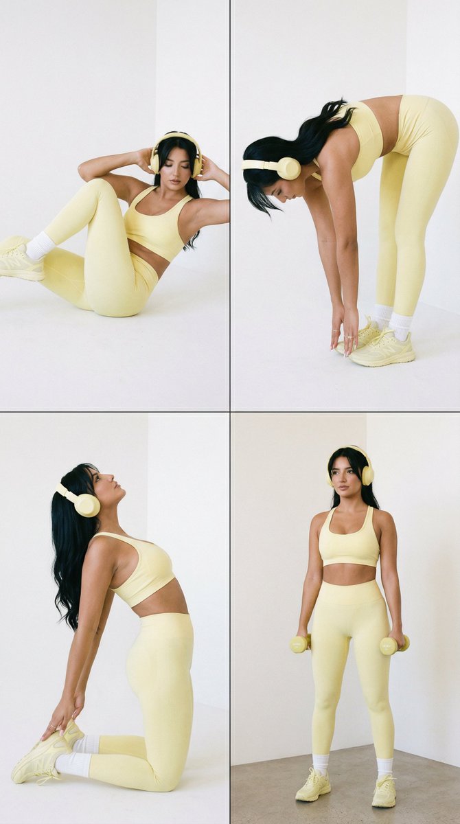 Fitness Editorial Grid Prompt Yellow Activewear Identity Locked — Nano Banana Pro image prompt example