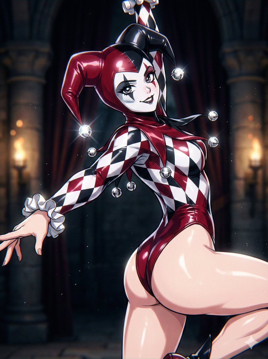 Flash Lit Jester Girl Editorial Anime — Nano Banana Pro image prompt example