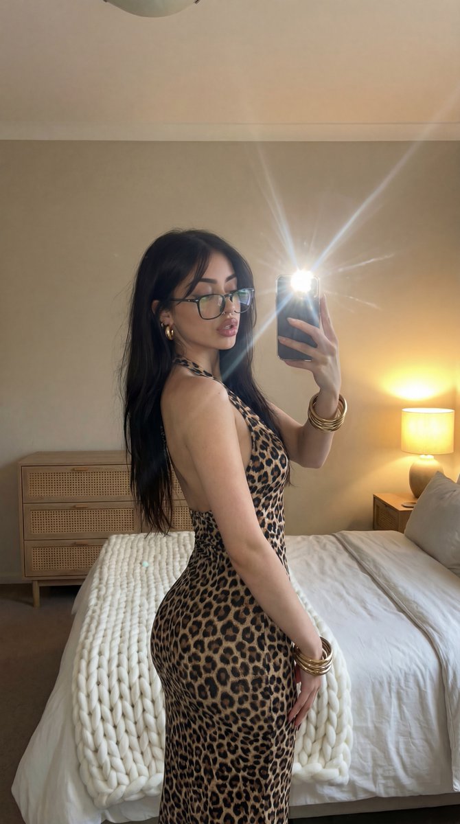Flash Mirror Selfie In Leopard Print Prompt — Nano Banana Pro image prompt example