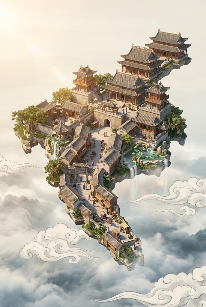 Floating Sky Castle Digital Art Poster Prompt — Nano Banana Pro image prompt example