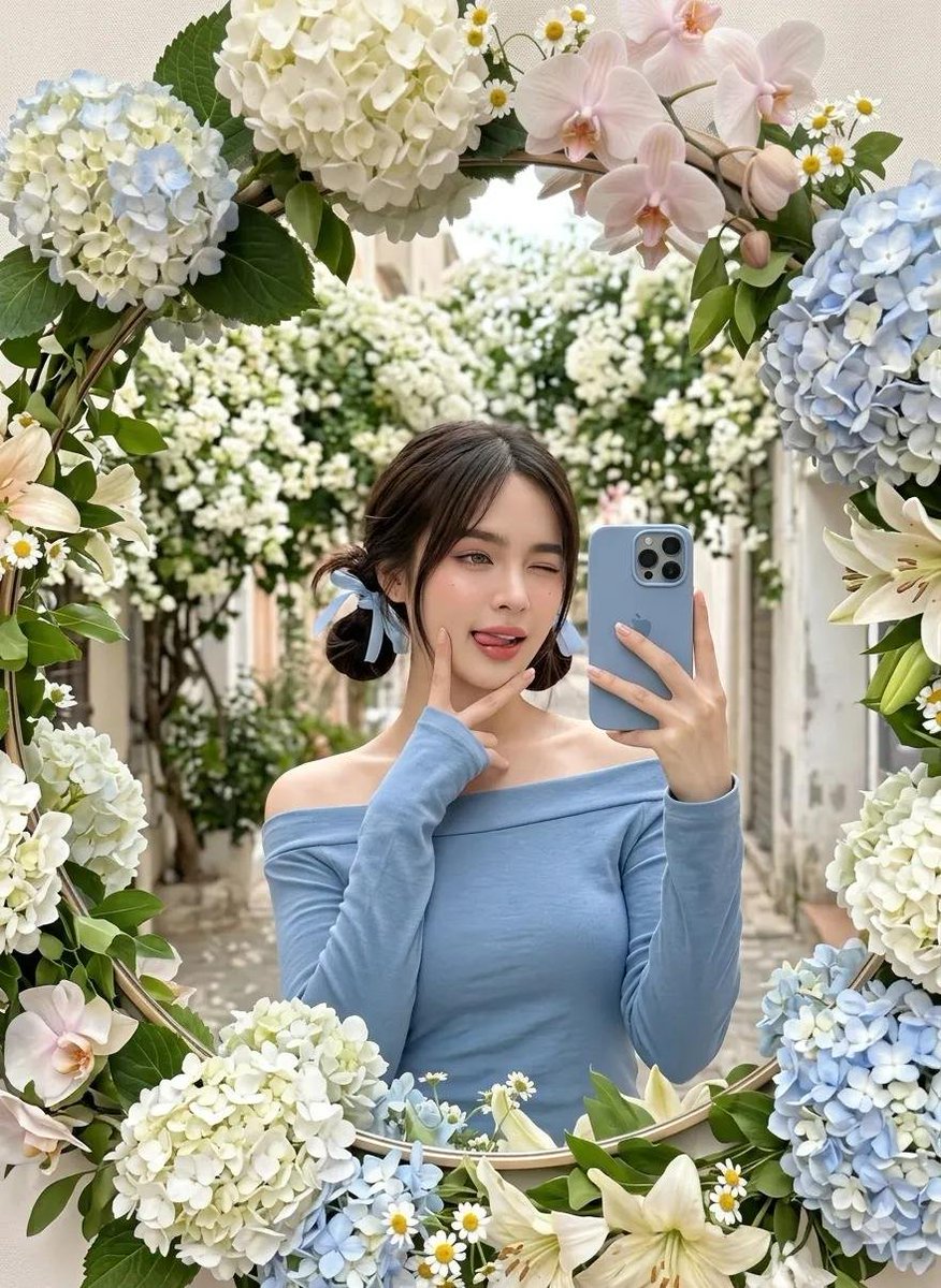 Floral Mirror Selfie — Nano Banana Pro image prompt example