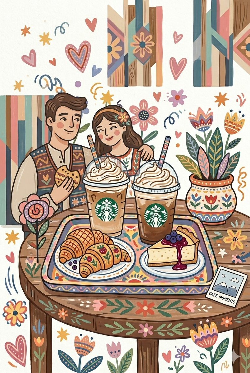 Folk Art Cafe Date — Nano Banana Pro image prompt example