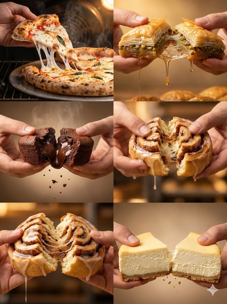Food Action Photography Series Prompt Cheese Pull Syrup Drip — Nano Banana Pro image prompt example