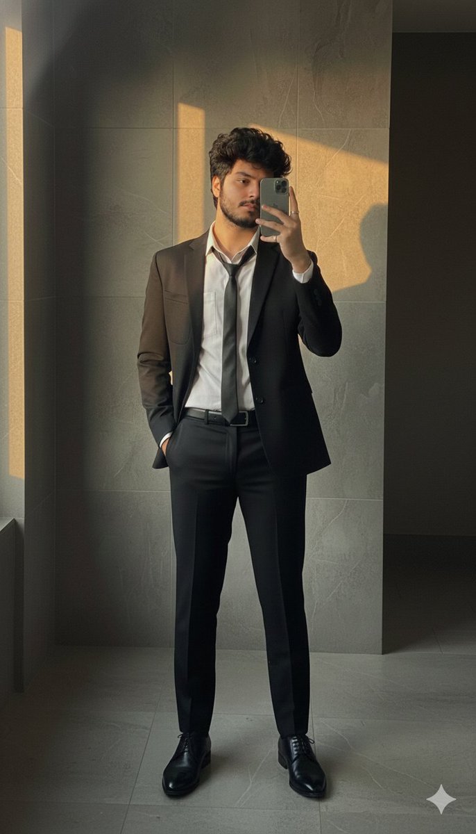 Formal Suit Mirror Selfie With Face Reference Prompt — Nano Banana Pro image prompt example