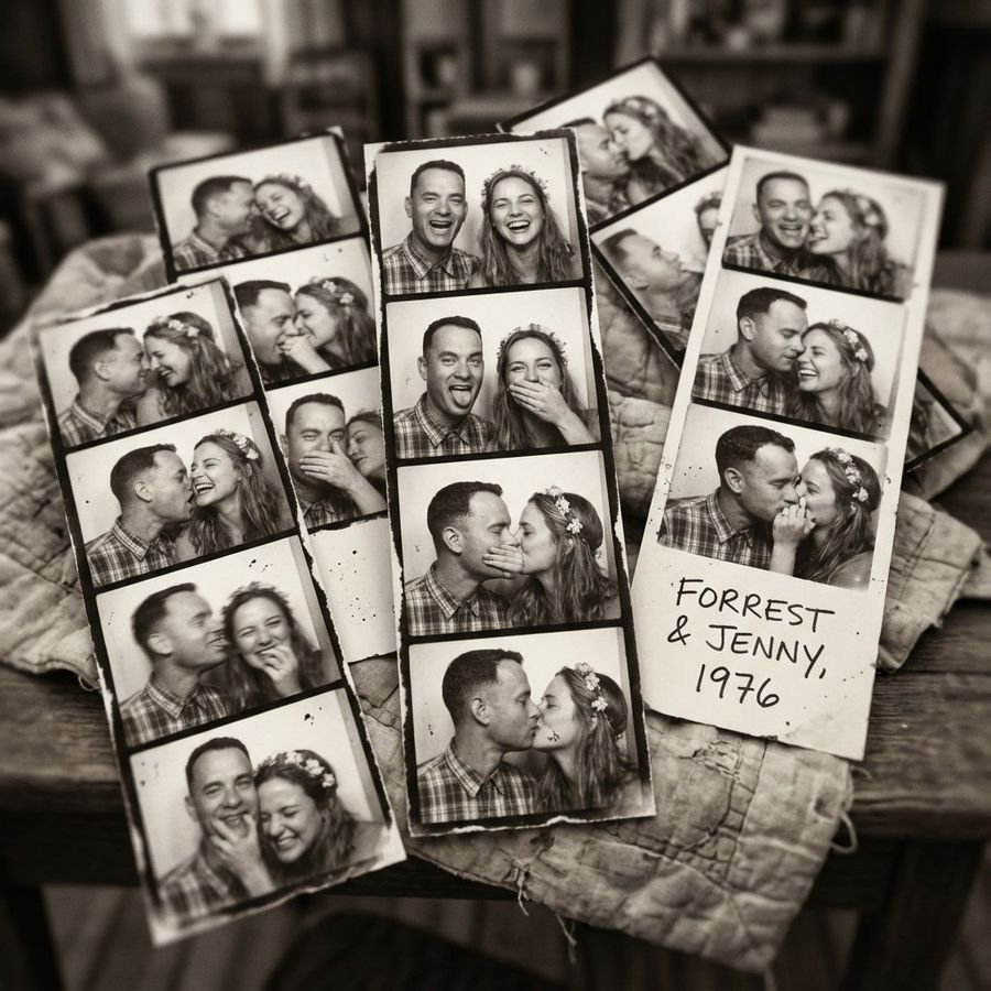 Forrest Gump  Jenny Analog Photobooth Collage — Nano Banana Pro image prompt example