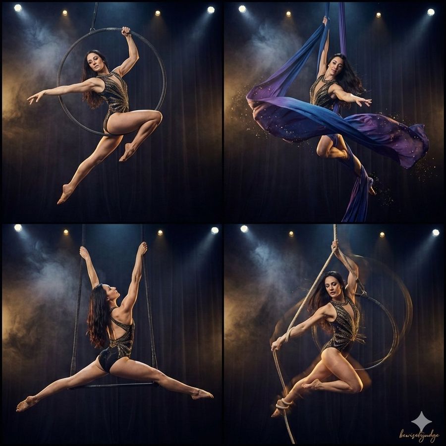 Four Panel Aerial Circus Composition — Nano Banana Pro image prompt example