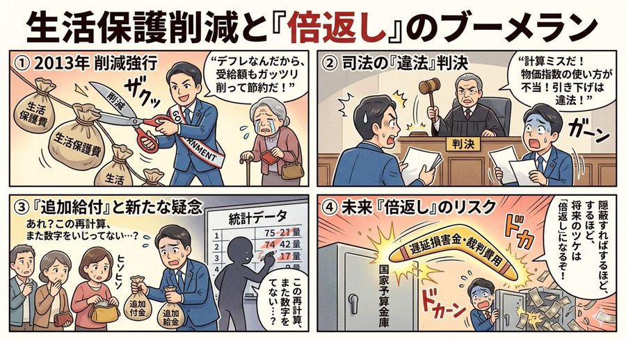 Four Panel Manga Boomerang Of Double Repayment — Nano Banana Pro image prompt example