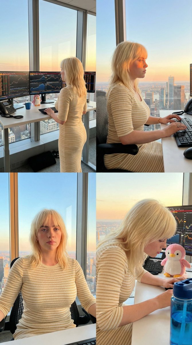 Four Panel Trading Workspace Lifestyle Collage At Sunset — Nano Banana Pro image prompt example