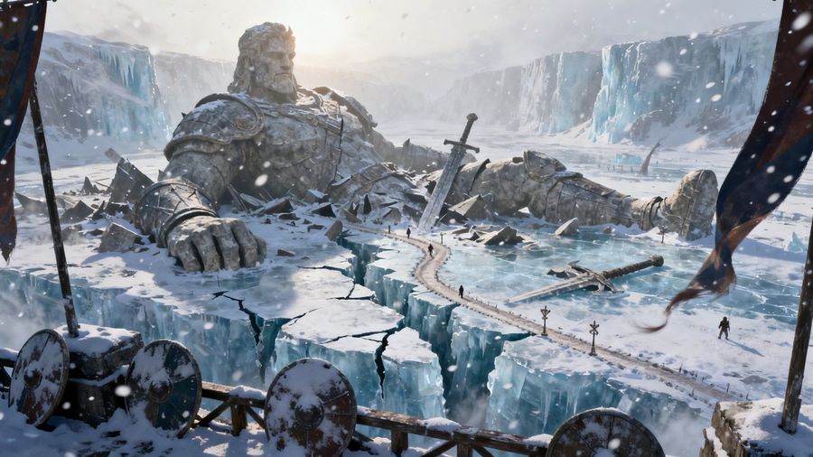 Frozen Valley Of Fallen Titans Concept Art — Nano Banana Pro image prompt example