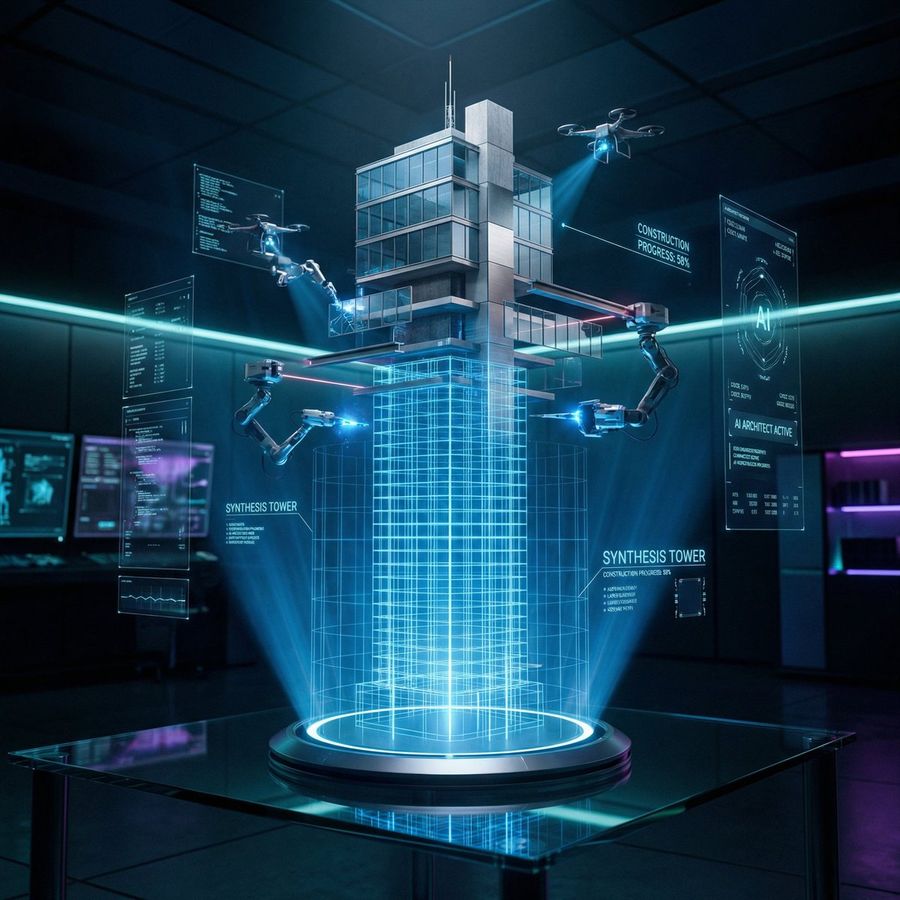Futuristic Holographic Burj Khalifa Blueprint — Nano Banana Pro image prompt example