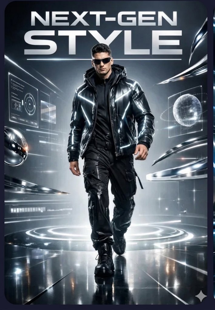 Futuristic Techwear Poster — Nano Banana Pro image prompt example