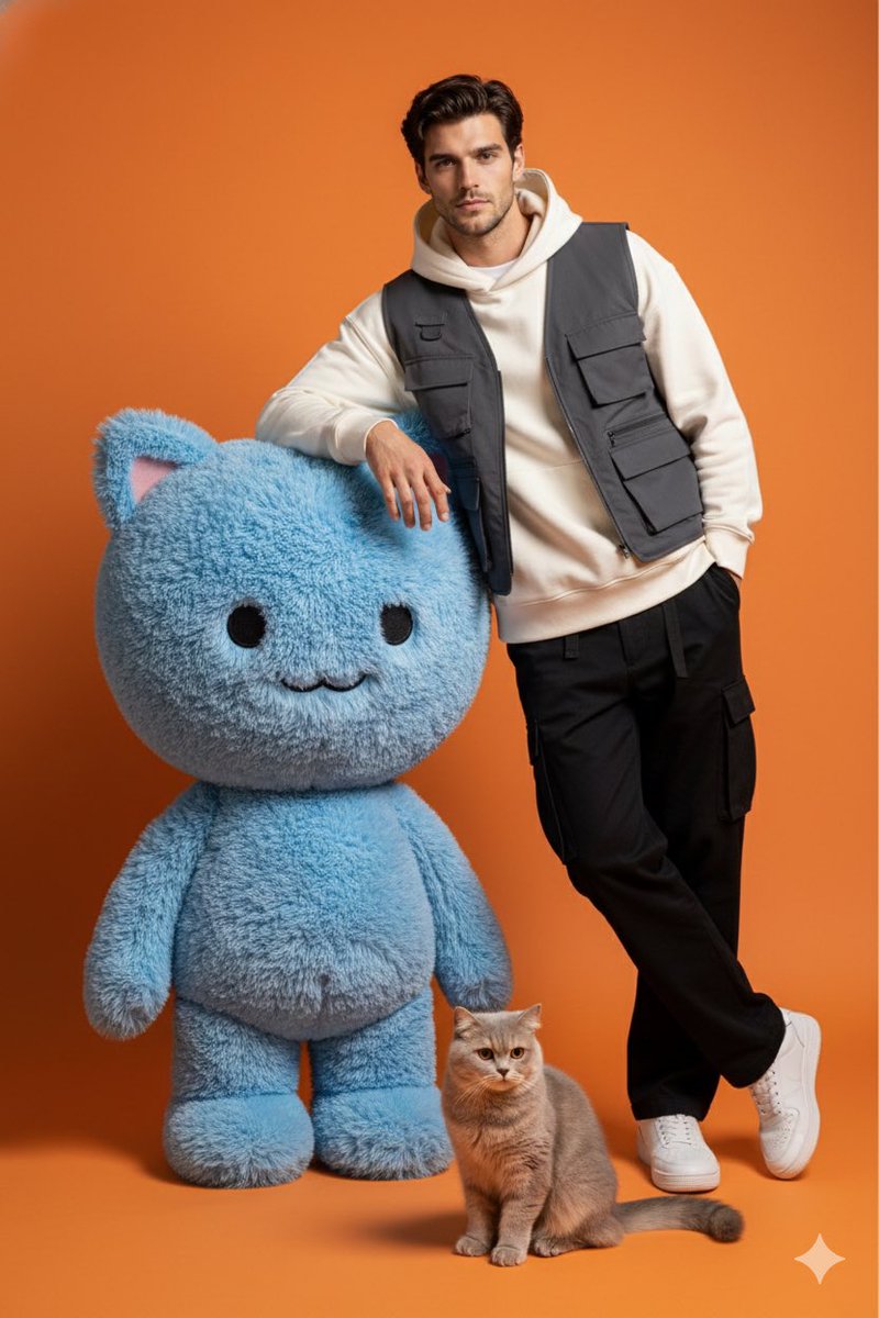 Gen Z Fashion Studio Shoot With Labubu And Cat — Nano Banana Pro image prompt example