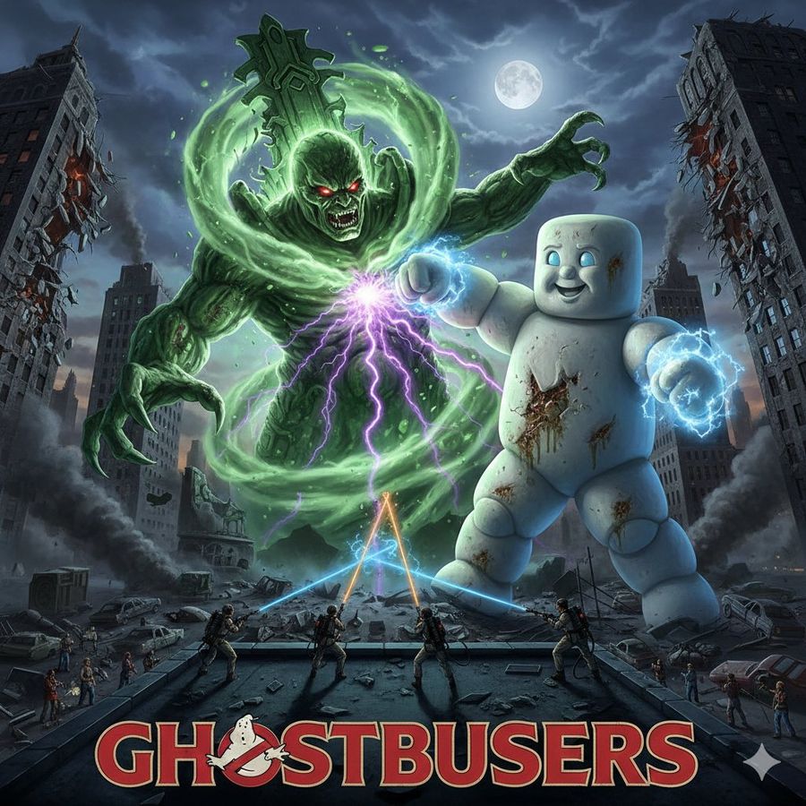 Generate Ghostbusters Scene With Gozer And Stay Puft — Nano Banana Pro image prompt example