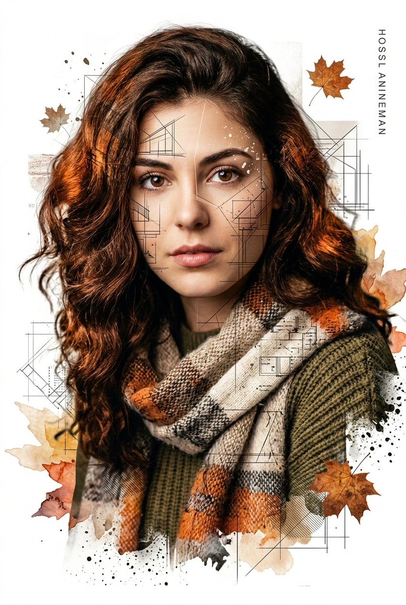 Gentle Autumn Mood Mixed Media Portrait Poster Prompt — Nano Banana Pro image prompt example