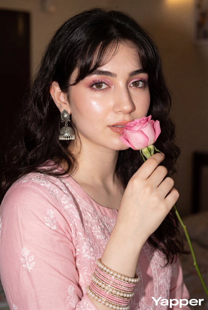 Glamorous Close Up Portrait With Traditional Outfit And Rose — Nano Banana Pro image prompt example