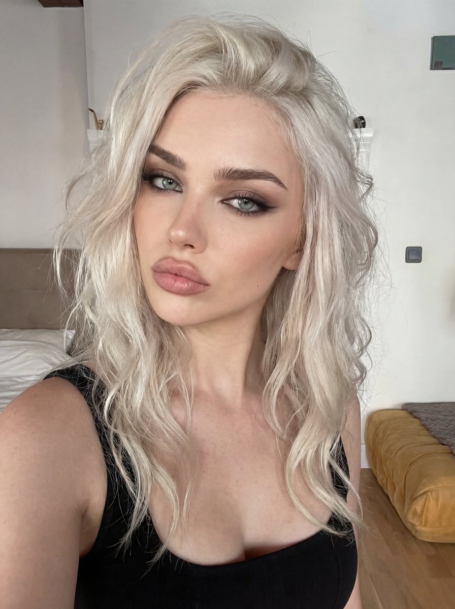 Glamorous Influencer Bedroom Selfie Portrait — Nano Banana Pro image prompt example