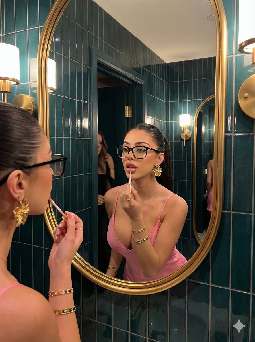 Glamorous Mirror Reflection Beauty Shot Prompt — Nano Banana Pro image prompt example