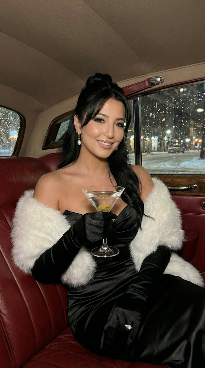 Glamorous Vintage Martini Portrait In A Snowing Car — Nano Banana Pro image prompt example