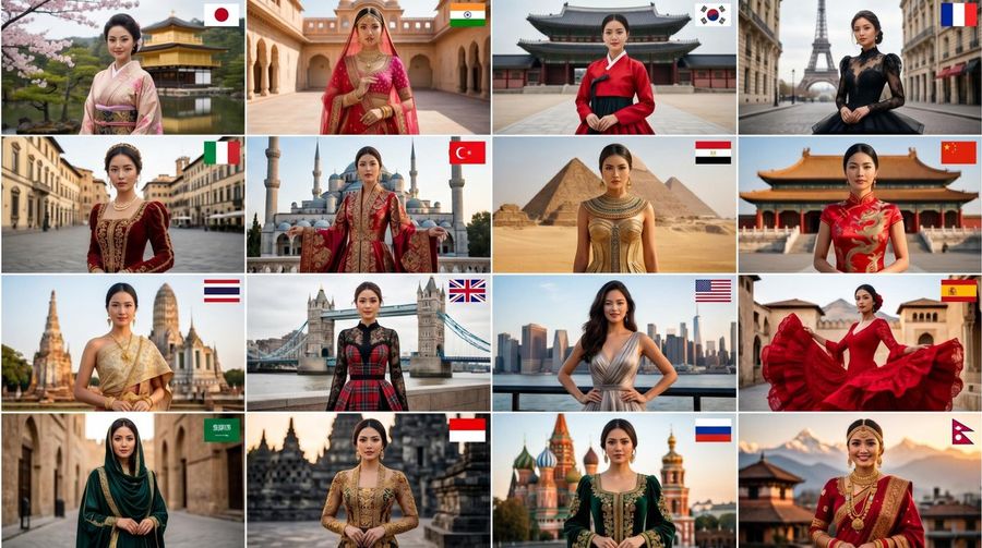 Global High Fashion Couture Collage — Nano Banana Pro image prompt example