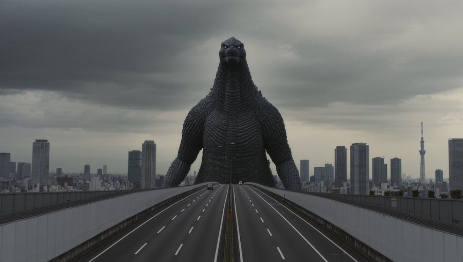 Godzilla In Tokyo Skytree District 70s Style — Nano Banana Pro image prompt example
