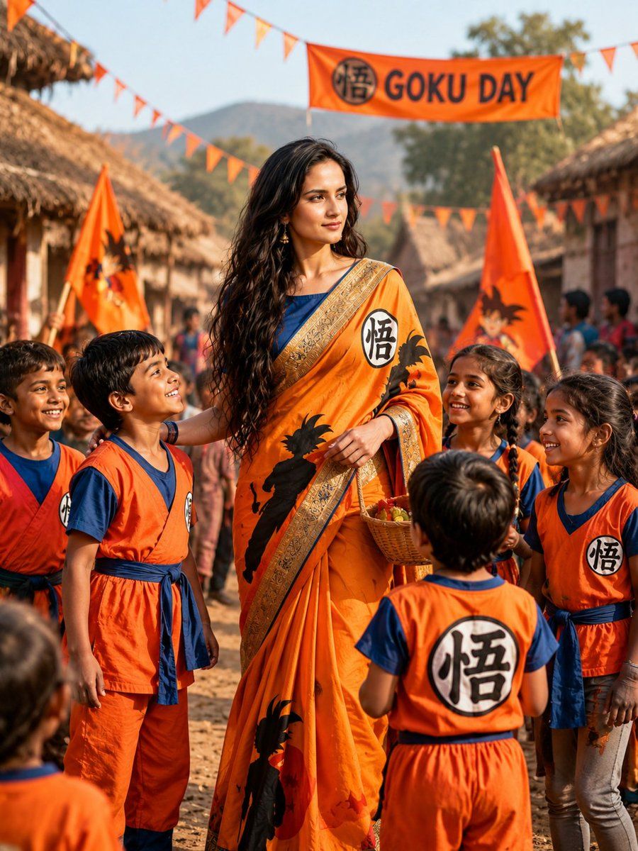 Goku Saree Village Celebration — Nano Banana Pro image prompt example